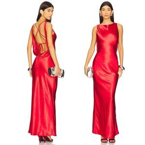 Runaway The Label Adair Maxi Dress in Cherry Red Satin Silk Formal Gown Small S